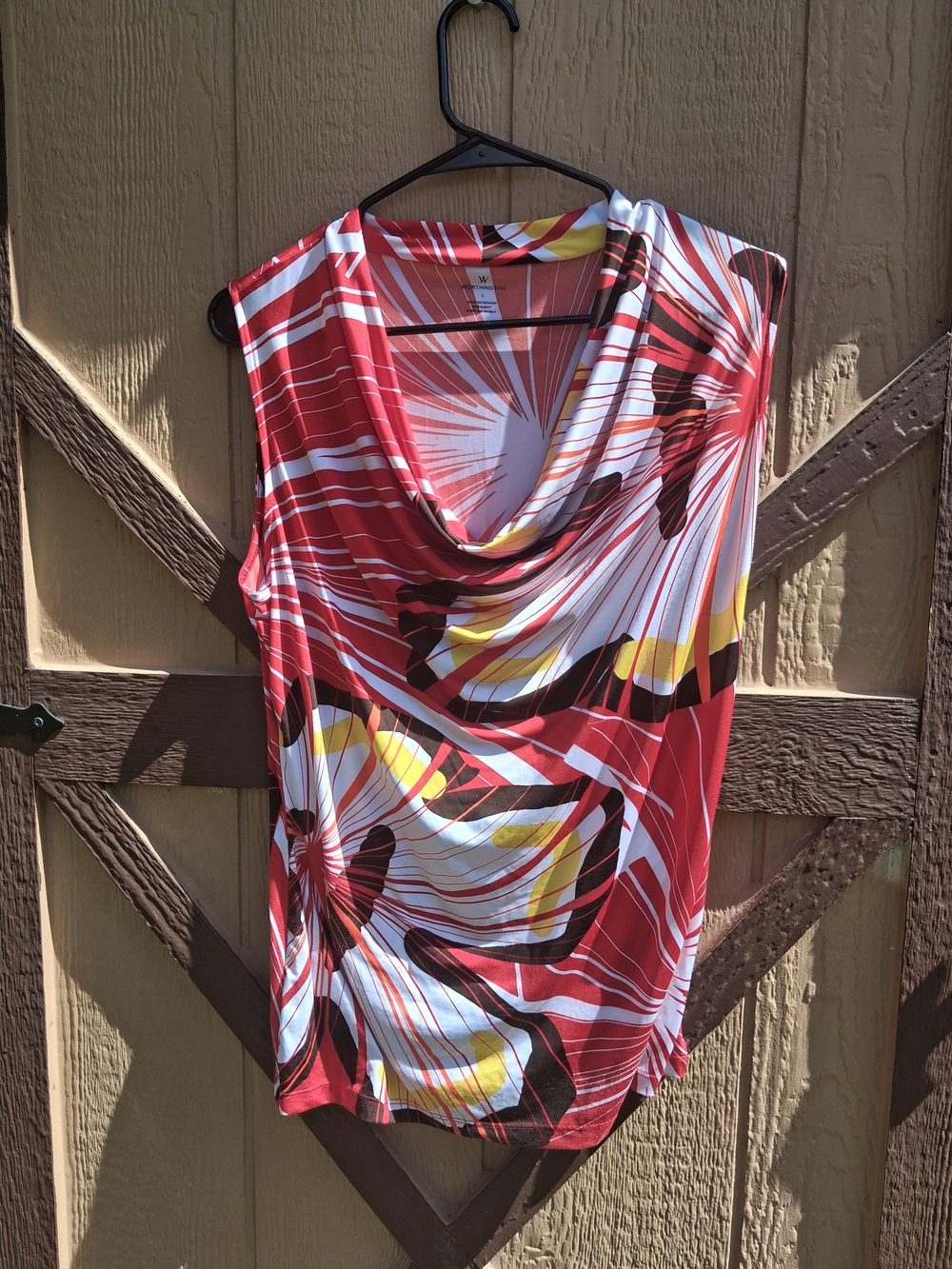 Worthington Red Floral-Print Cowl Neck Tank